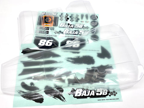 BAJA 5B SBK GAS - CLEAR UNPAINTED BODY 7560 shell & DECALS (stickers) HPI 160323