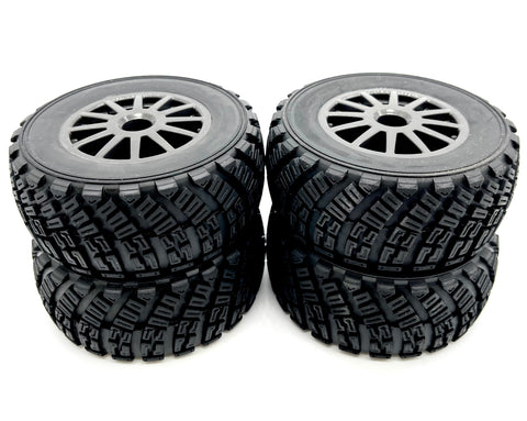 Fiesta 4x4 BL-2S TIRES & WHEELS (4) gravel pattern, black wheels Traxxas 74154-4