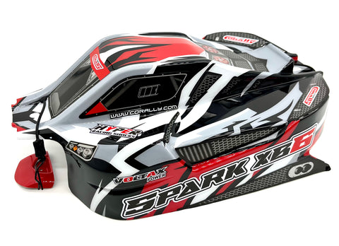 Team Corally SPARK XB6 - Body Shell Red polycarbonate cover & Body Pins C-00285