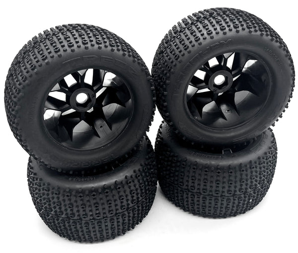 Savage X 4.6 GT-6 TIRES & WHEELS (4) Stealth Black Tredz 17mm hex