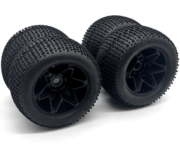 Savage X 4.6 GT-6 TIRES & WHEELS (4) Stealth Black Tredz 17mm hex