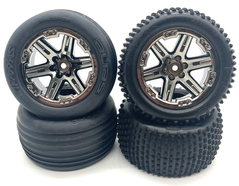 RUSTLER VXL Pro TIRES (F/R Tyres WHEELS (4) Assembled 3772A, 3771R  37076-74