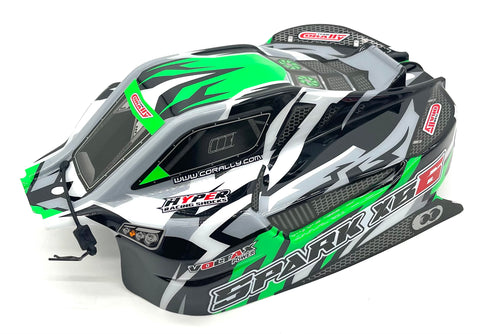 Team Corally SPARK XB6 - Body Shell (Green polycarbonate cover & Body Pins C-00285