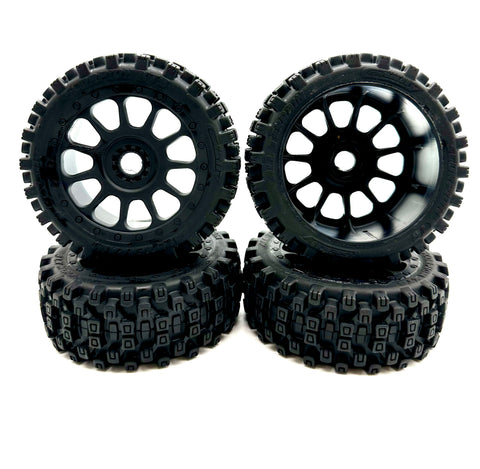 Kyosho roues TT 1/8eme pneu collé sur jante noire Kyosho roues TT 1/8eme pneu collé sur jante noire