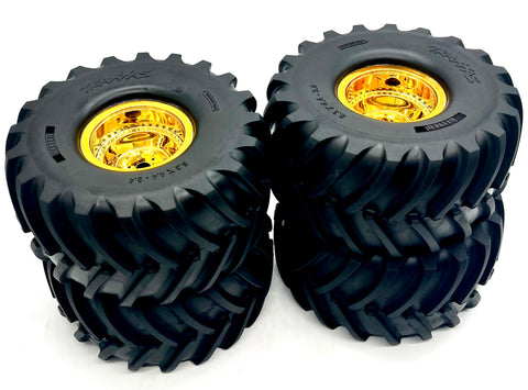X-MAXX MT BIGFOOT GOLD WHEELS & Tires 50th Ed Factory Glued Traxxas 77097-4