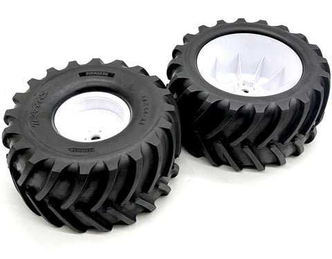 X-MONSTER Wheels & Tires (2) (White wheels Terra Groove Assembled Belted Traxxas 77036-4