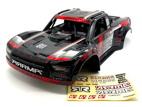 Arrma Mojave 6s EXB - BODY SHELL, Black/Red polycarbonate cover clipless ARA7704V3