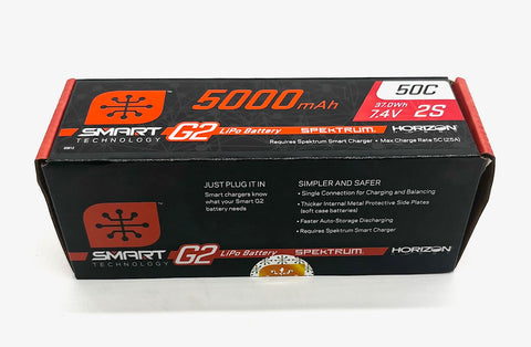 Spektrum 7.4V 5000mAh 2S 50C Smart LiPo G2 Hard Case: IC3 SPMX52S50H3