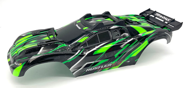 RUSTLER ULTIMATE - BODY Shell (Black and Green Cover Shell decals Trax ...