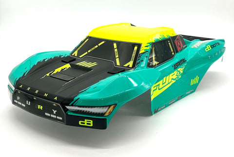 Arrma FURY 223s 2wd - Body Shell (GREEN/yellow/teal 1/10 FURY Painted Decaled Trimmed Body Set ARA3521T2