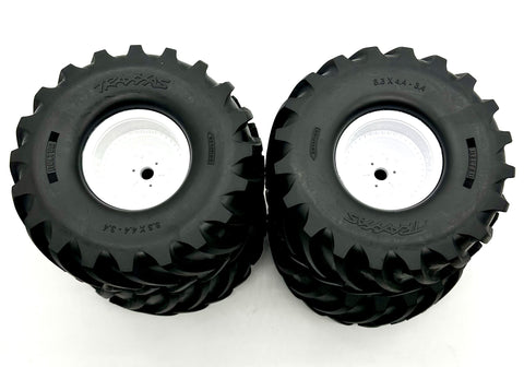 X-MONSTER Wheels & Tires (White wheels Terra Groove Tires Assembled Belted (set 4) Traxxas 77036-4