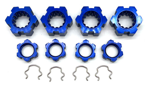 XRT Ultimate Wheel Hubs, (Blue 17mm Splined serrated Nuts & Hex Clips Traxxas 78097-4