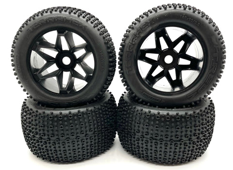Savage XL 5.9 GTXL-6 - TIRES & WHEELS (4) Stealth Black  tyres 17mm hex xl flux HPI 160102