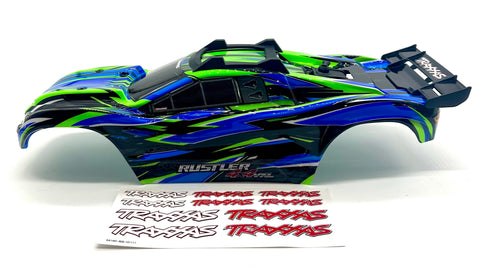 RUSTLER 4x4 BODY Shell (GREEN blue 2024 Shell decals clipless VXL 67376-4