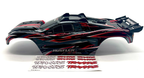 RUSTLER 4x4 BODY Shell (RED black 2024 Shell decals clipless VXL 67376-4