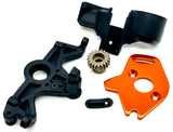 Raptor R Ultimate MOTOR MOUNT cover, orange plate & pinion gear 20t 101177-4