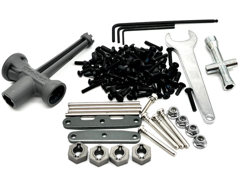 Raptor R Ultimate SCREWS and TOOLS, gray braces, pins, hardware Traxxas 101177-4