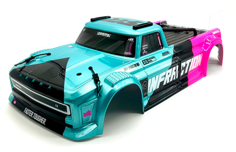 Arrma INFRACTION 4x4 223s BLX - Body Shell (Teal/Pink painted decaled trimmed ARA4315V4