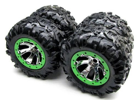 Summit TIRES canyon AT 17mm GREEN WHEELS tyres (set 4 Factory Glued Traxxas 5607