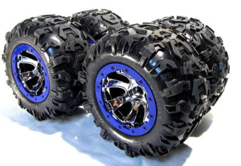 Summit TIRES (Canyon AT 17mm BLUE WHEELS, Rims (set 4 Factory Glued Traxxas 5607