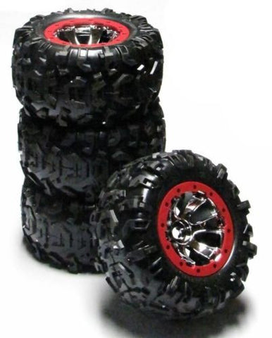 Summit TIRES (Canyon AT 17mm RED WHEELS (set 4 Factory Glued Traxxas #5607