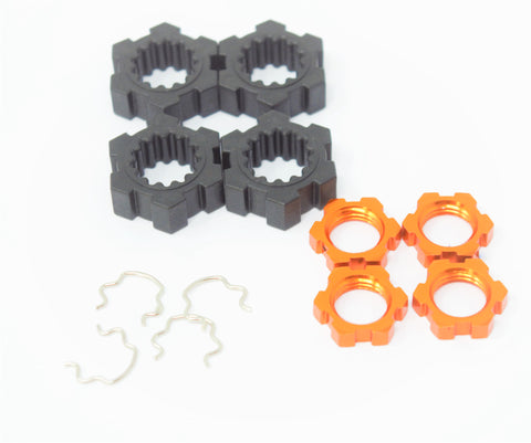 fits XRT Wheel Hubs, (Orange) 17mm x-maxx serrated Nuts & Hex Clips 78086-4