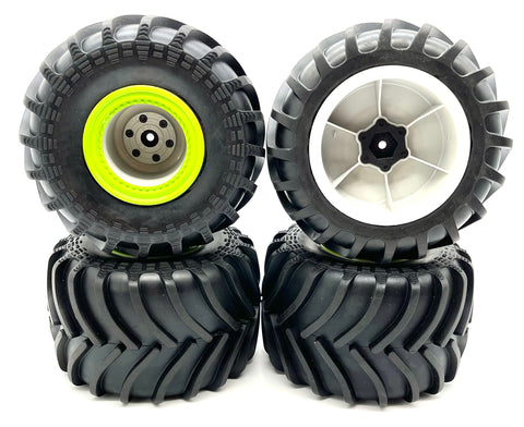 Losi LMT Grave Digger TIRES (Set of 4 Tyres Green Rims Wheels LOS04021T1