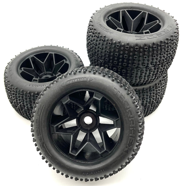 Savage X 4.6 GT-6 TIRES & WHEELS (4) Stealth Black tyres 17mm hex xl f ...