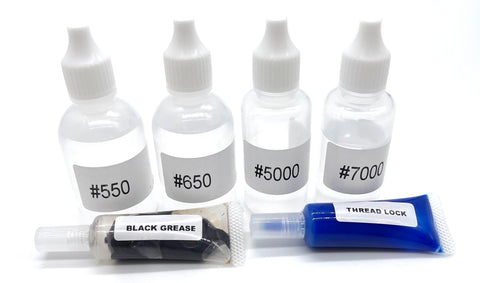 Tekno NT48 LUBRICANT SET, Shock oils (4 weights, grease and threadlock TKR9400